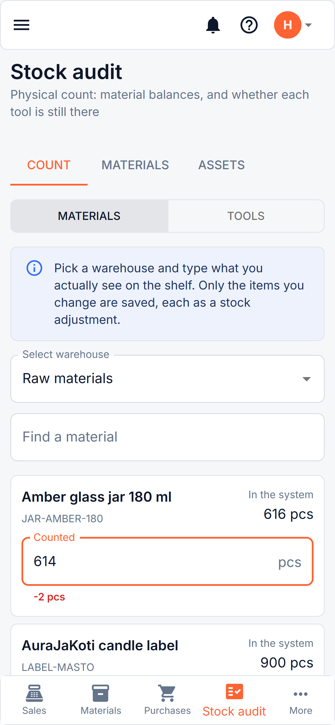 Counting stock on a phone